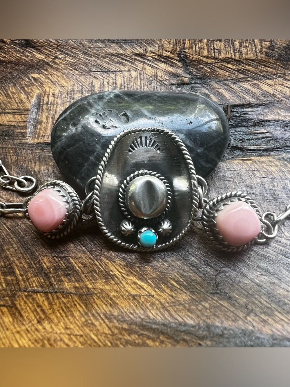 925 Sterling Silver Queen Conch Kingman Turquoise Cowboy Hat Bracelet 7.5 - Picture 2 of 10